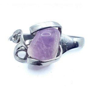 Amethyst crystal bracelet- fork bracelet -recycled jewelry stainless steel cuff